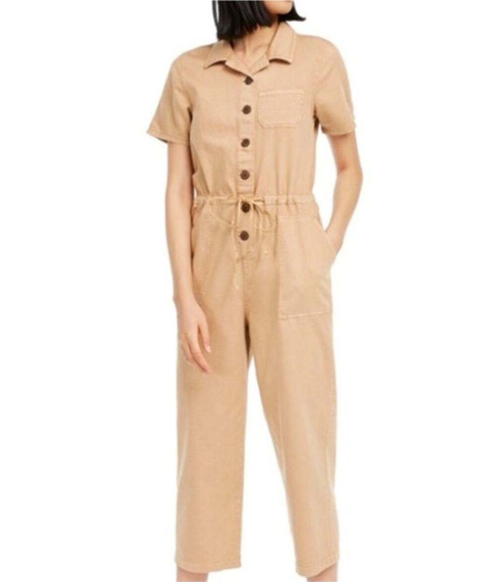 Oat New York Drawstring-Waist Wide Leg Jumpsuit Size XS NWT Dusty Peach Cotton